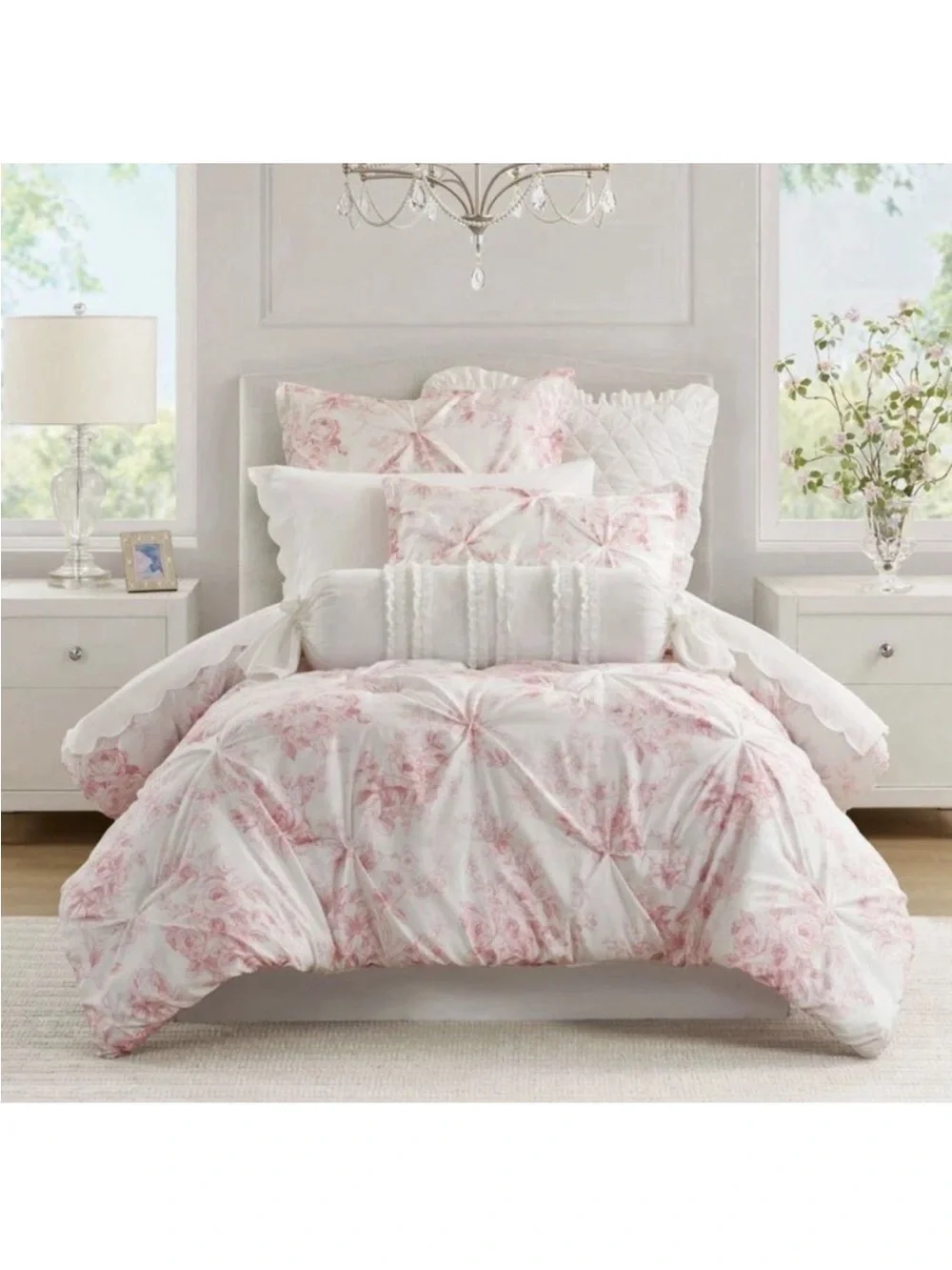 Elegant ~ Armoire Collection PINK & White Floral Pillow Sham ~ Discontinued